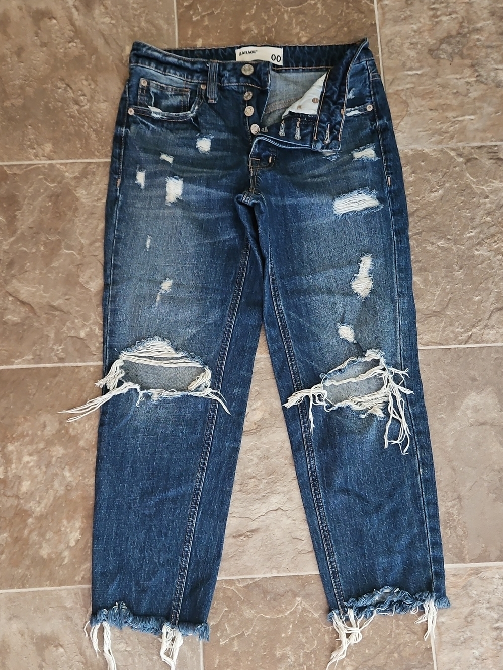 Garage Distressed Dark Blue Boyfriend Jeans